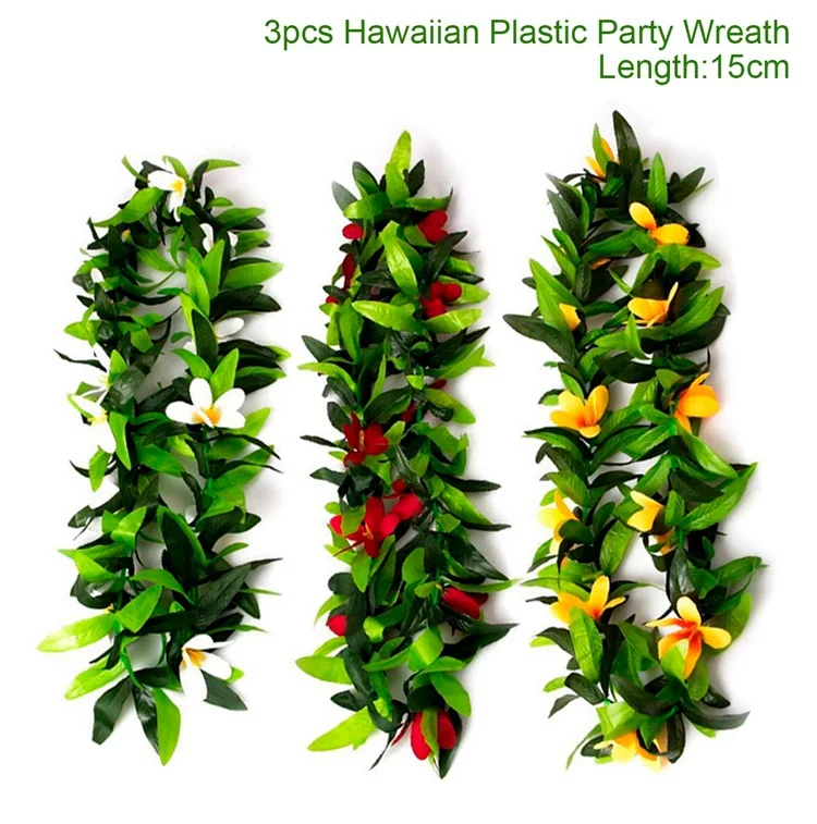 Plastic Wreath 3pc Тропические вечерние Гавайские пляжные цветы Гавайские аксессуары для вечеринки, дня рождения вечерние зеленый декор джунгли вечерний набор свадебный Декор лето - Цвет: Plastic Wreath 3pc