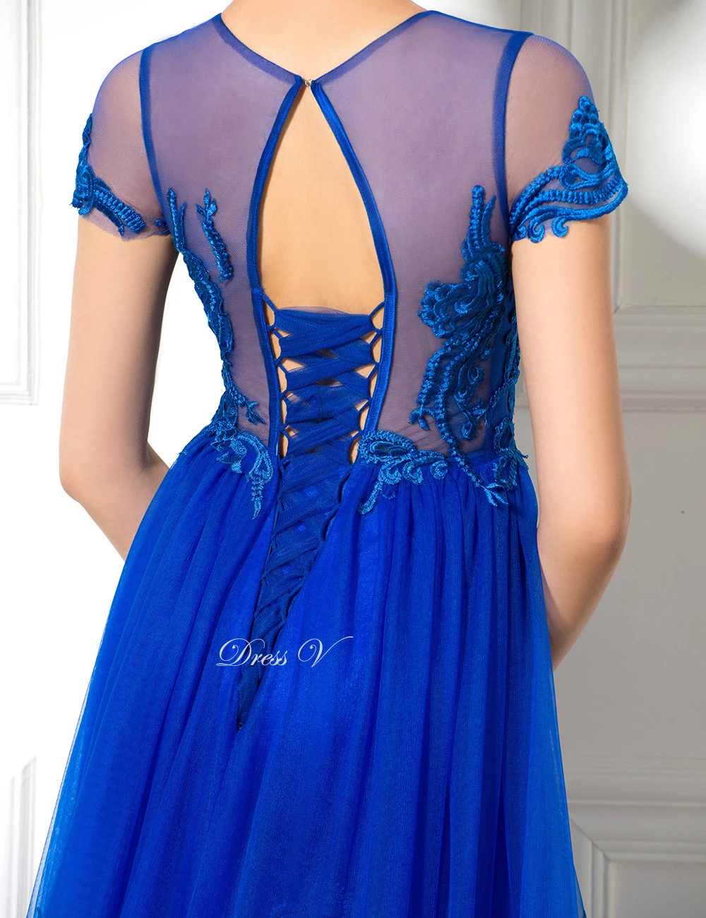 Dressv 2017 круглый вырез короткий рукав а силуэт вечернее платье с аппликацией