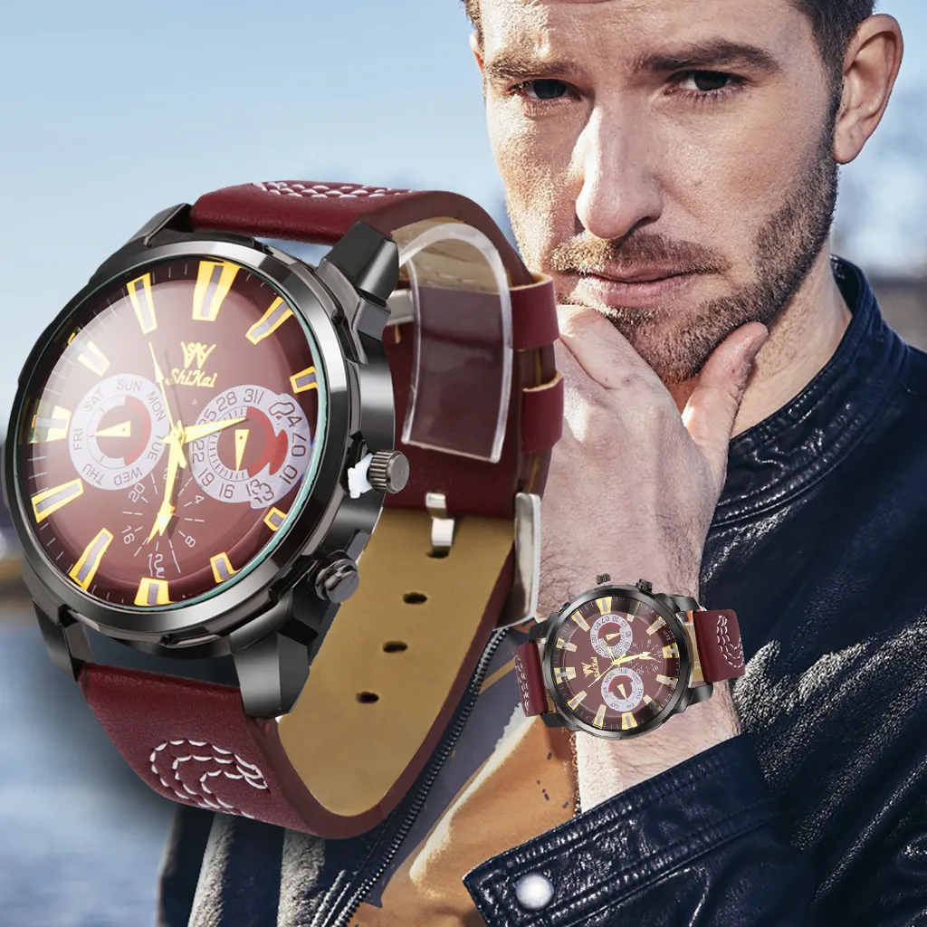 Часы otoky мужские часы Роскошные Reloj Hombre бизнес большой циферблат модный кожаный