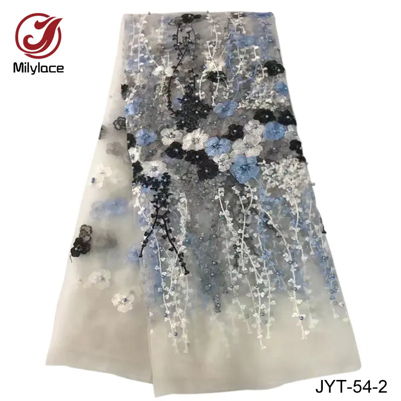 Tulle lace fabric 3d beads french net black and white mesh JYT-54 | Дом и сад