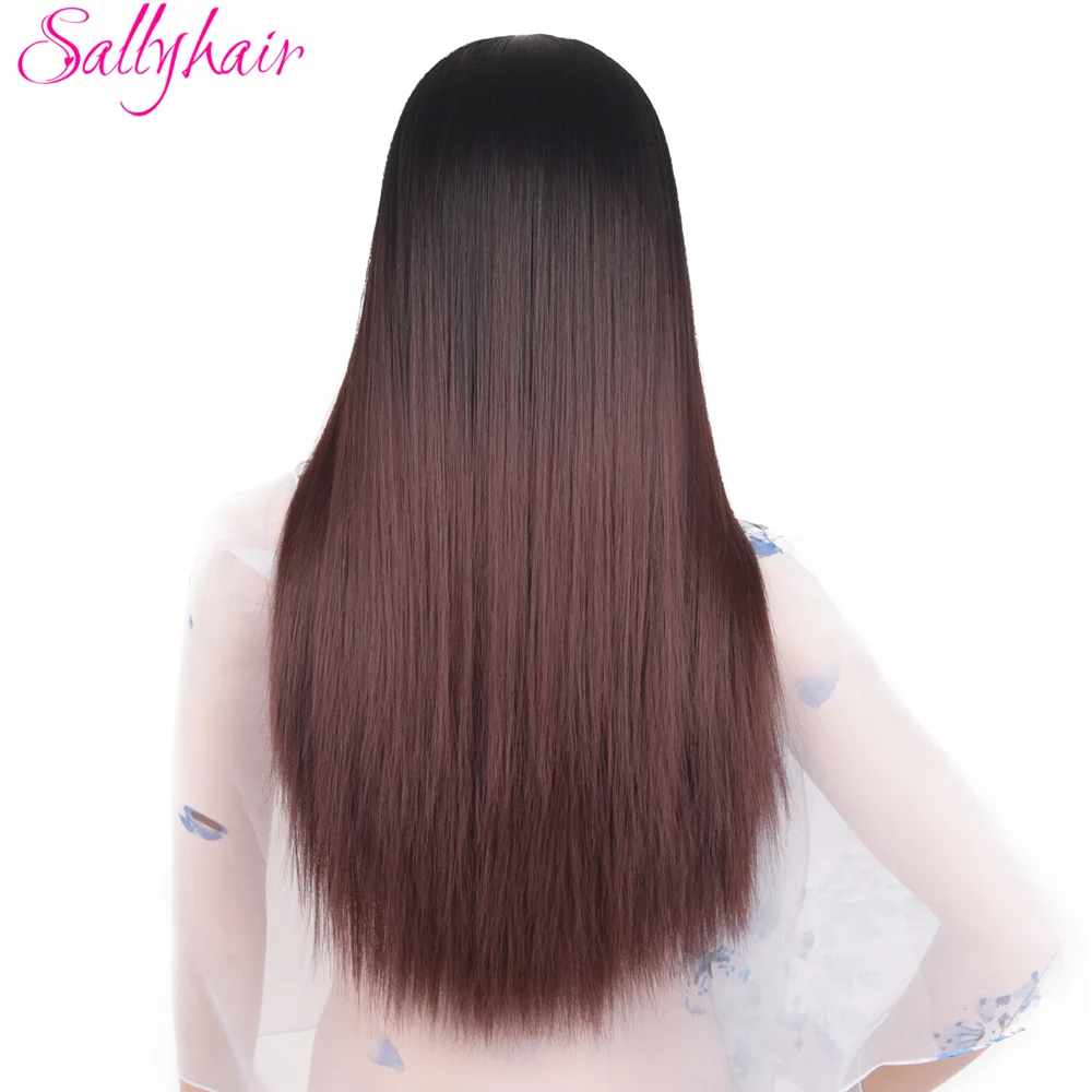 1B/27HL Sallyhair Ombre черный серебристый серый цвет длинные прямые парики 24 дюймов термостойкие для женщин волосы синтетические парики - Цвет: 1B/27HL