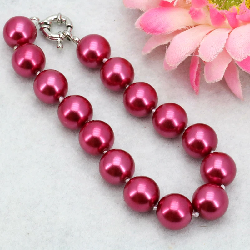 Rose red glass pearl necklace set 12mm 18&quotbracelet 7.5&quot earring women jewelry making design wholesale fashion style | Украшения и