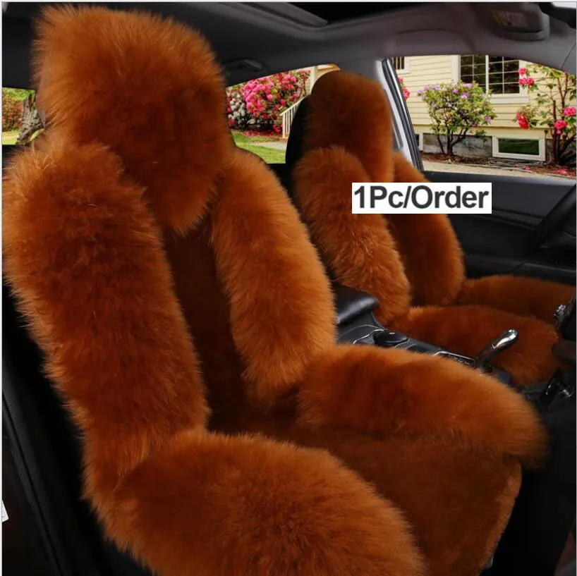 Red-brown 1 шт австралийская овечья шерсть чехол для сиденья, супер теплый универсальный чехол для автомобильных сидений, 1 шт Передняя шерстяная подушка для сиденья автомобиля - Название цвета: Red-brown