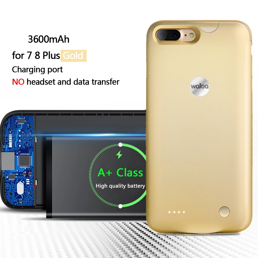 Gold for 7 8 Plus Чехол для зарядного устройства для iPhone 7 8 Plus, ультратонкий внешний аккумулятор, чехол для зарядки, расширенный внешний аккумулятор, чехол для iPhone7 2800/3600mah - Цвет: Gold for 7 8 Plus