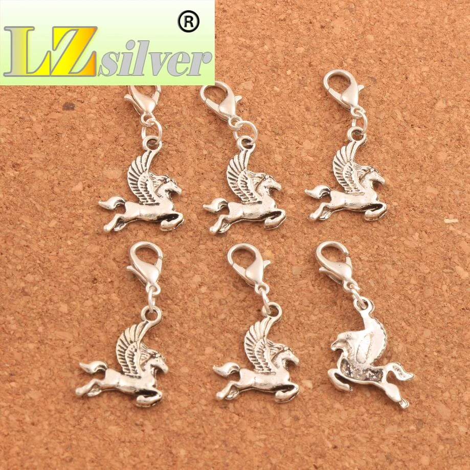 

15.5x33.5mm 100PCS zinc alloy Pegasus Horse Clasp European Lobster Trigger Clip On Charm Beads C172