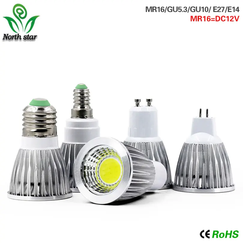 E27 E14 GU10 GU5.3 MR16 DC12V светодиодный COB Точечный светильник с регулируемой яркостью 9 Вт