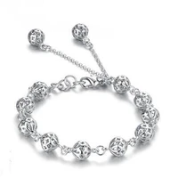 wholesale 30 silver plated fashion hollow out ball ladies bracelets jewelry women no fade gift cheap