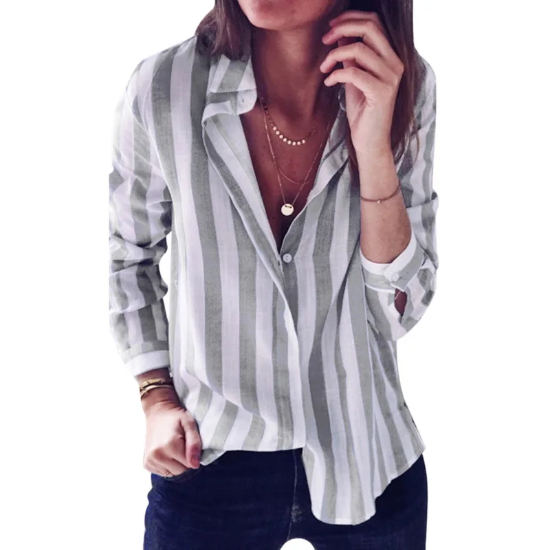 Женская блузка в полоску LASPERAL свободная повседневная офисная с длинным рукавом