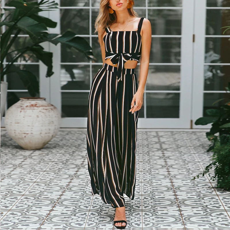 Lily Rosie Girl Boho полосатый шифоновый комбинезон летний укороченный топ длинные штаны