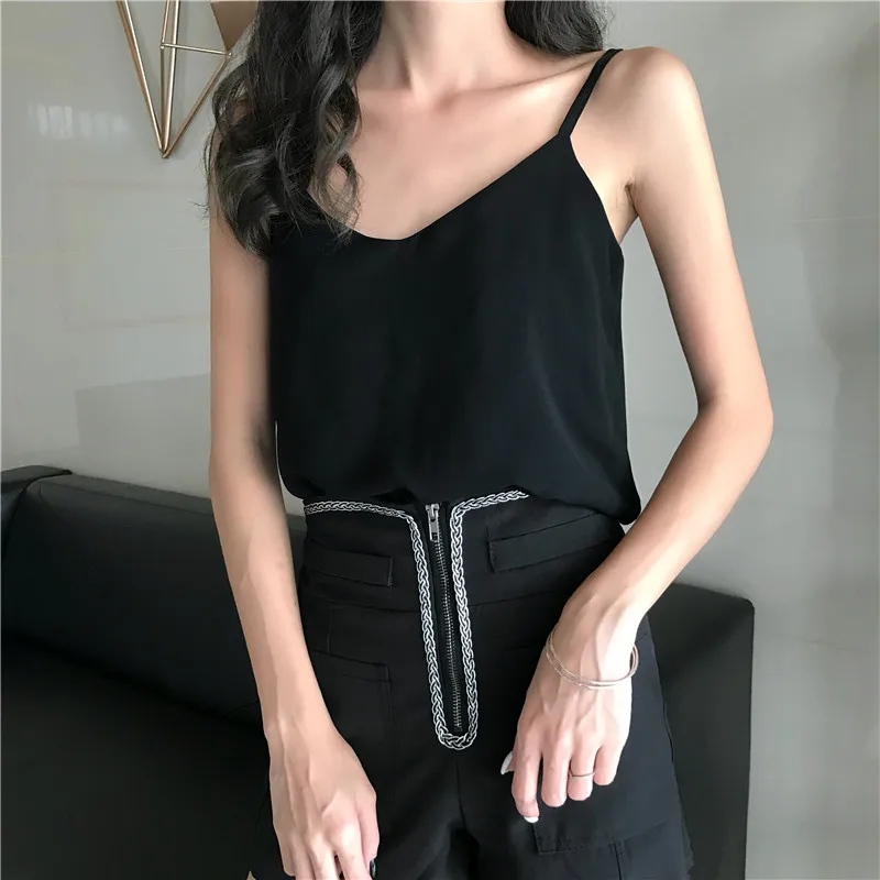 Black Размер S-4XL, летние женские шифоновые Топики, женские майки из полиэстера без рукавов, базовые одноцветные футболки 8920 - Цвет: Black