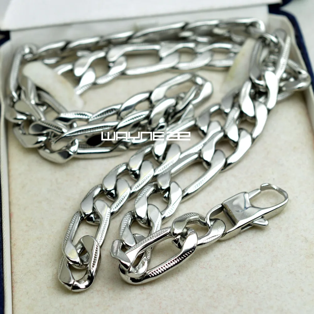60cm 70cm MENS Chain Silver Tone Curb Link Stainless Steel Necklace 9mm W N306|necklace green|necklace identificationnecklace dollar |