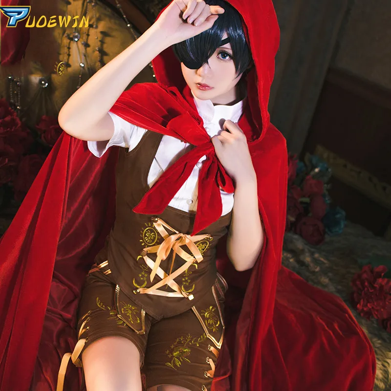 Костюм для косплея Черный Батлер Kuroshitsuji Небесный Phantomhive маленький красный капот|