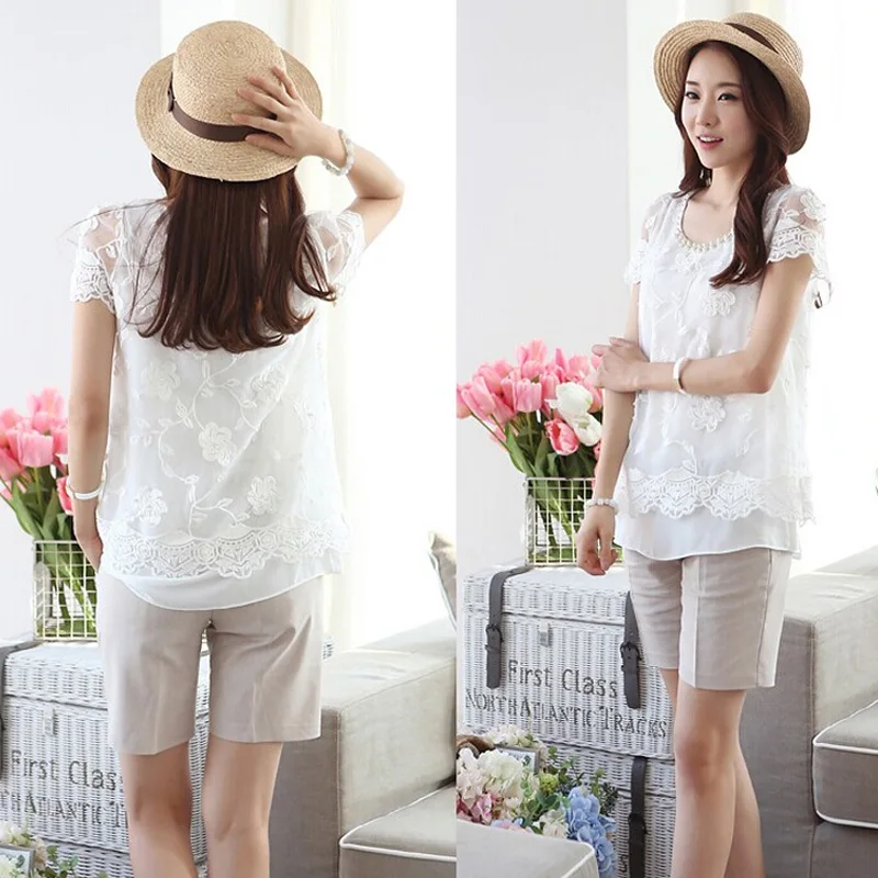 Элегантная женская блузка летняя шифоновая рубашка из органзы с жемчужной