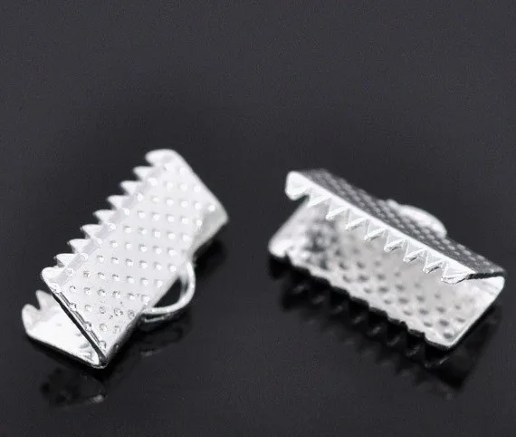 

Free shipping 300 Silver Plated Textured End Caps Crimp Beads 13x8mm