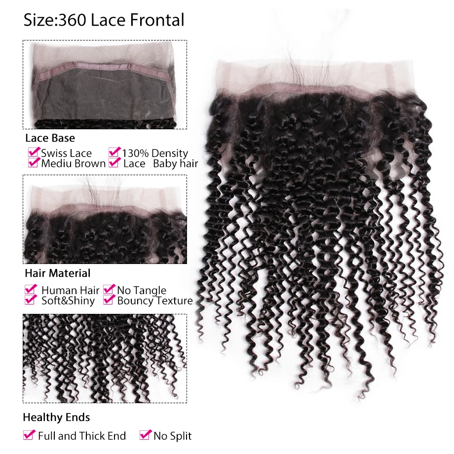 От 360 Кружева Фронтальные кудрявые Кудрявые закрытия швейцарские кружева