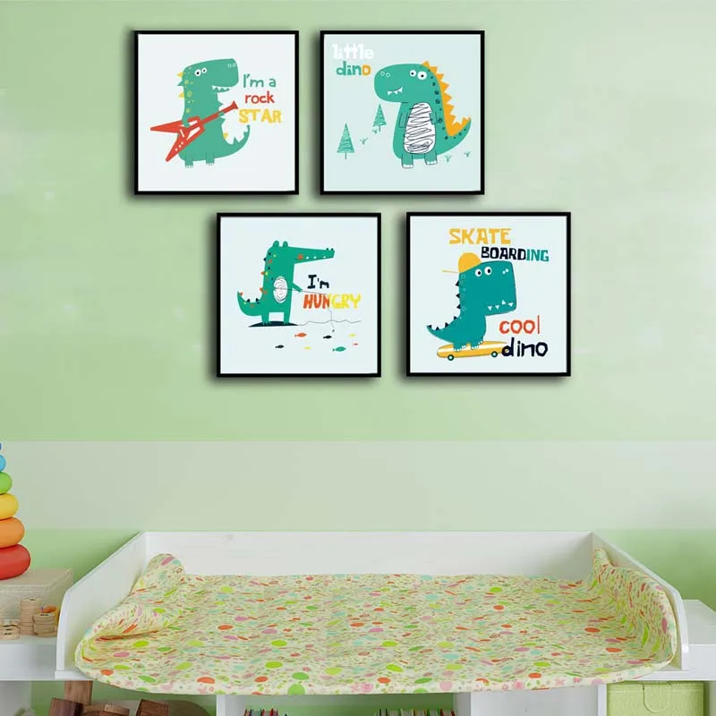 Cute Cartoon Animals Poster Nordic Style Printing Wall Dinosaur Crocodile Canvas Painting Art Children Room Living Decor | Дом и сад