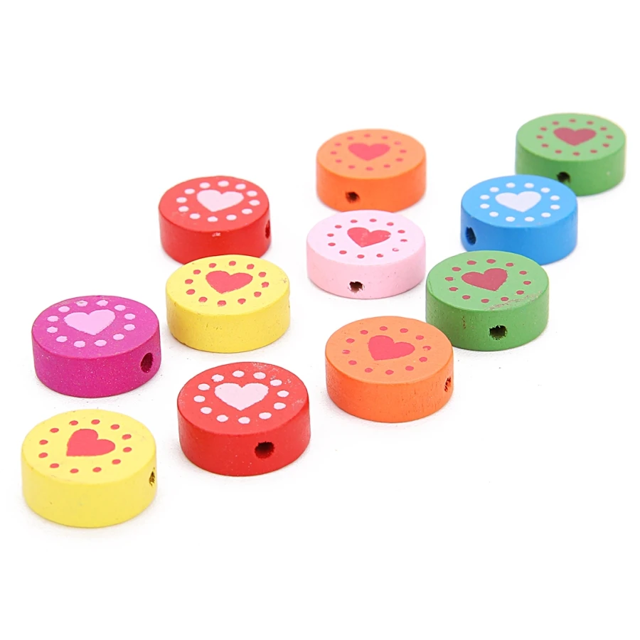 SAUVOO 50pcs Mixed Colors Natural Wooden Beads 16mm Painted Loose Spacer for Kid Bead DIY Jewelry Making Findings | Украшения и