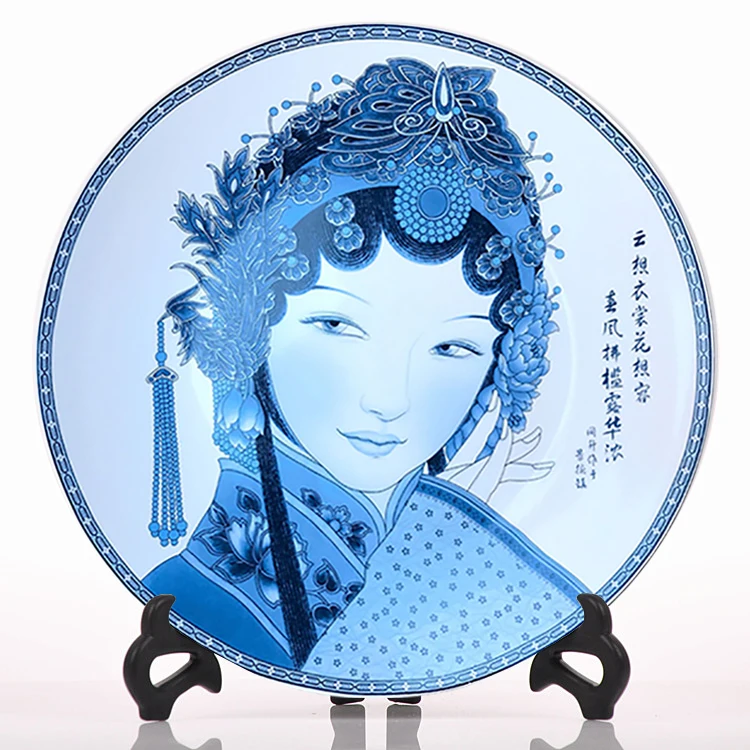 Сине белая керамическая декоративная тарелка Jingdezhen китайская домашняя