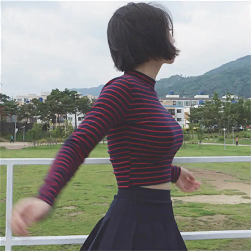Кроп Топы женские 2019 универсальные классические полосатые тонкие короткие