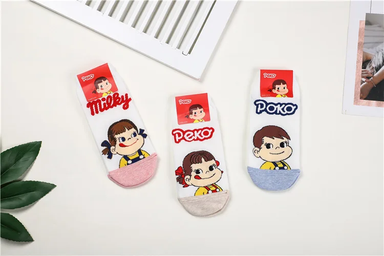 Cartoon fujiya fruit print socks peko poko strawberry banana peach pineapple cute funny women cotton sock spring autumn comfort