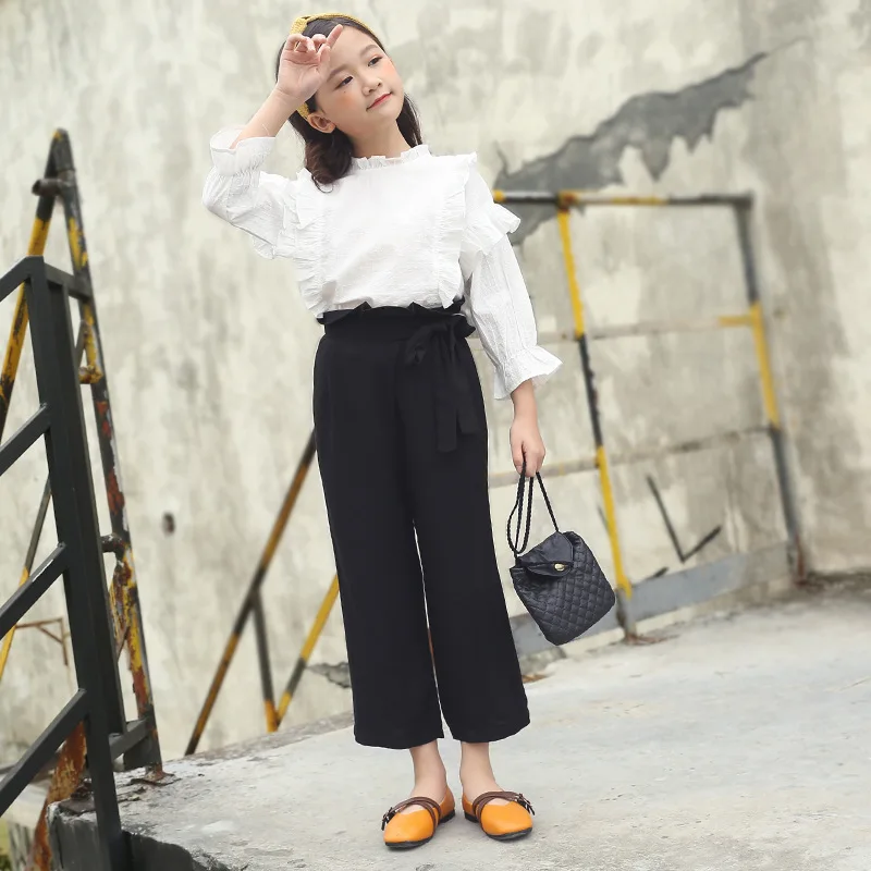 Широкие брюки хлопковые черные элегантная весенняя одежда 2019 года для девочек