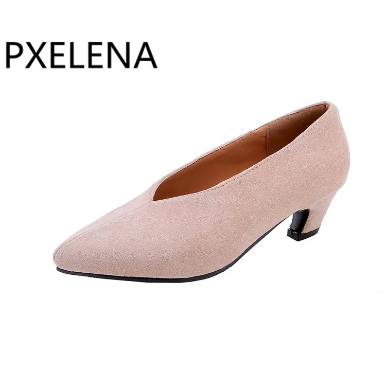 Женские туфли лодочки на среднем каблуке PXELENA весенние открытые без застежек с