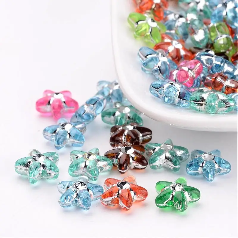 

Jewelry Beads Metal Enlaced Acrylic Beads Star Mixed Color 10x4mm Hole:1mm