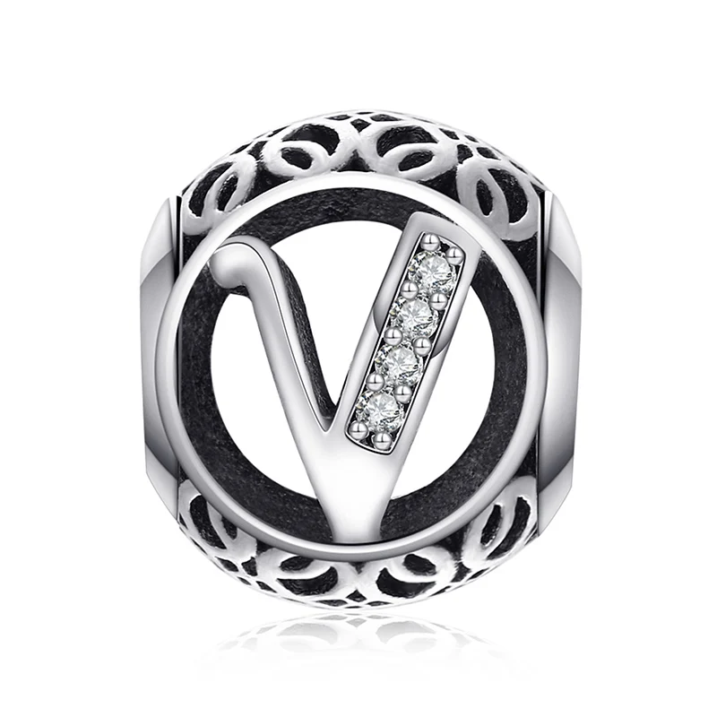 V JewelryPalace Винтаж Письмо A-R кубического циркония Aucthentic 925 пробы Серебряный браслет DIY ювелирных подарки для нее - Цвет: V