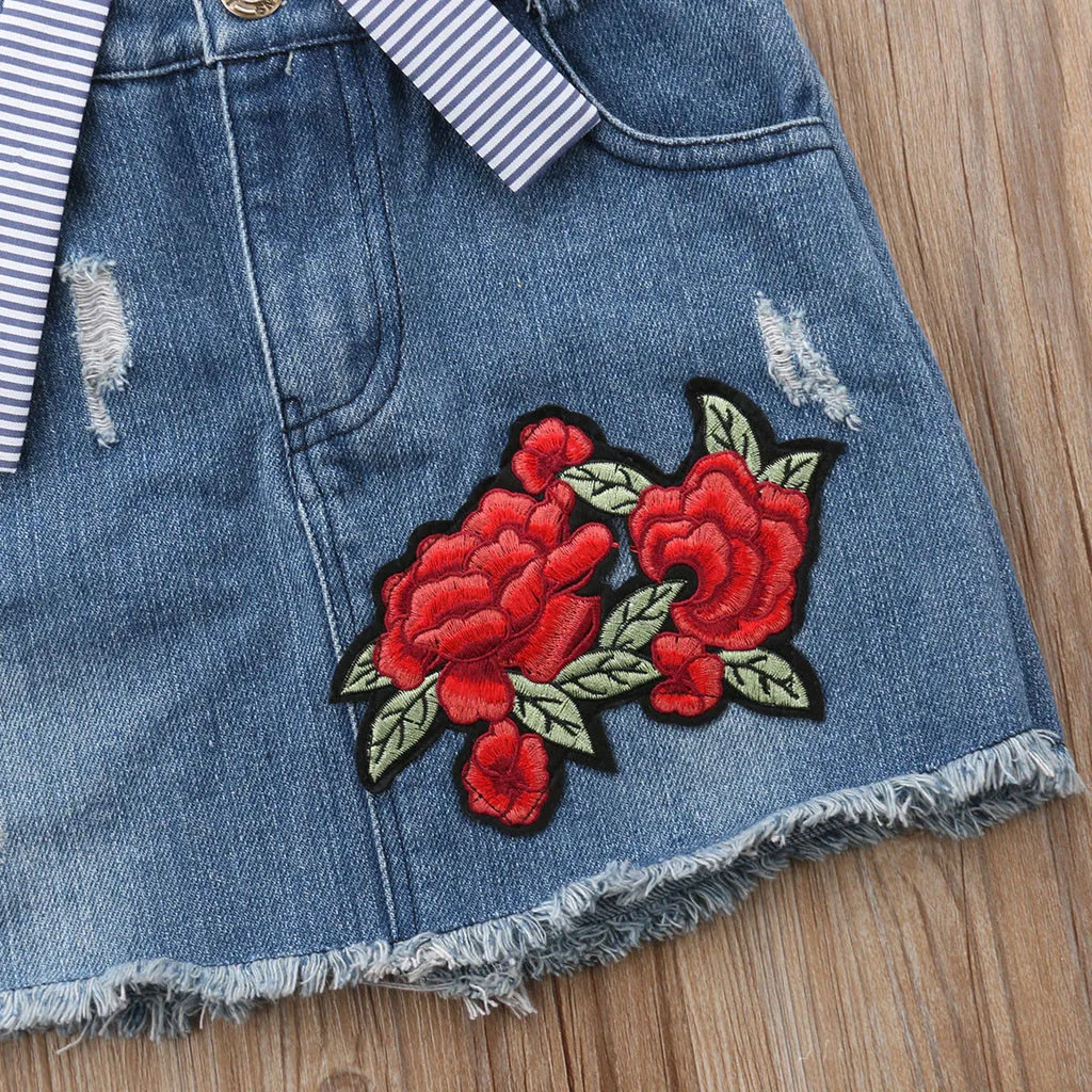 Одежда для маленьких девочек ясельного возраста футболка в полоску с розами топы