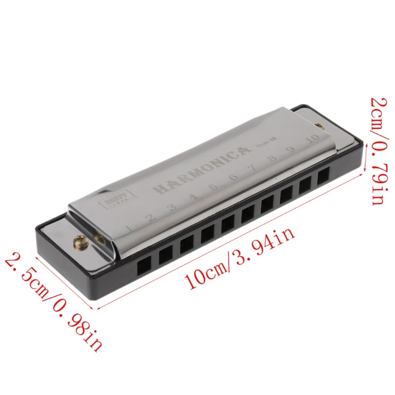 

10 Holes Key of C Blues Harmonica Musical Instrument Educational Toy with Case