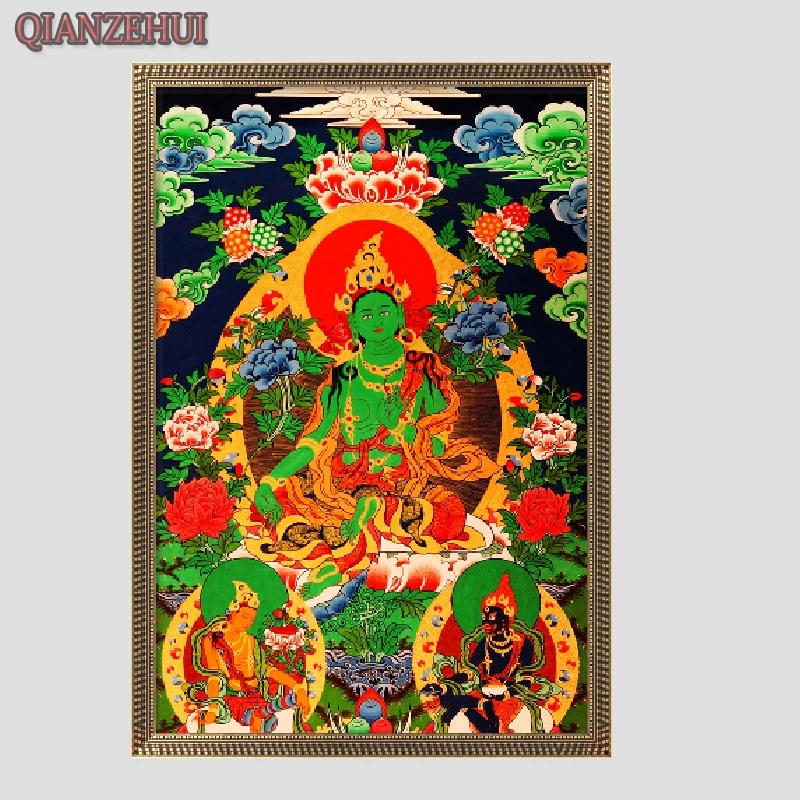 QIANZEHUI, DIY Стразы, пластиковые поделки, картина из алмазов thangka Green Tara, алмазная живопись, вышивка крестом, полная Алмазная вышивка