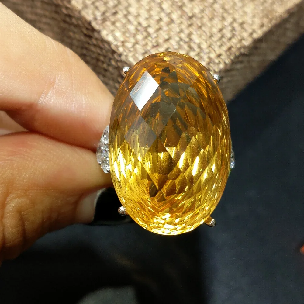 FLZB 100% натуральный цитрин 33.6ct драгоценных камней большие ужин кольцо для леди в 925