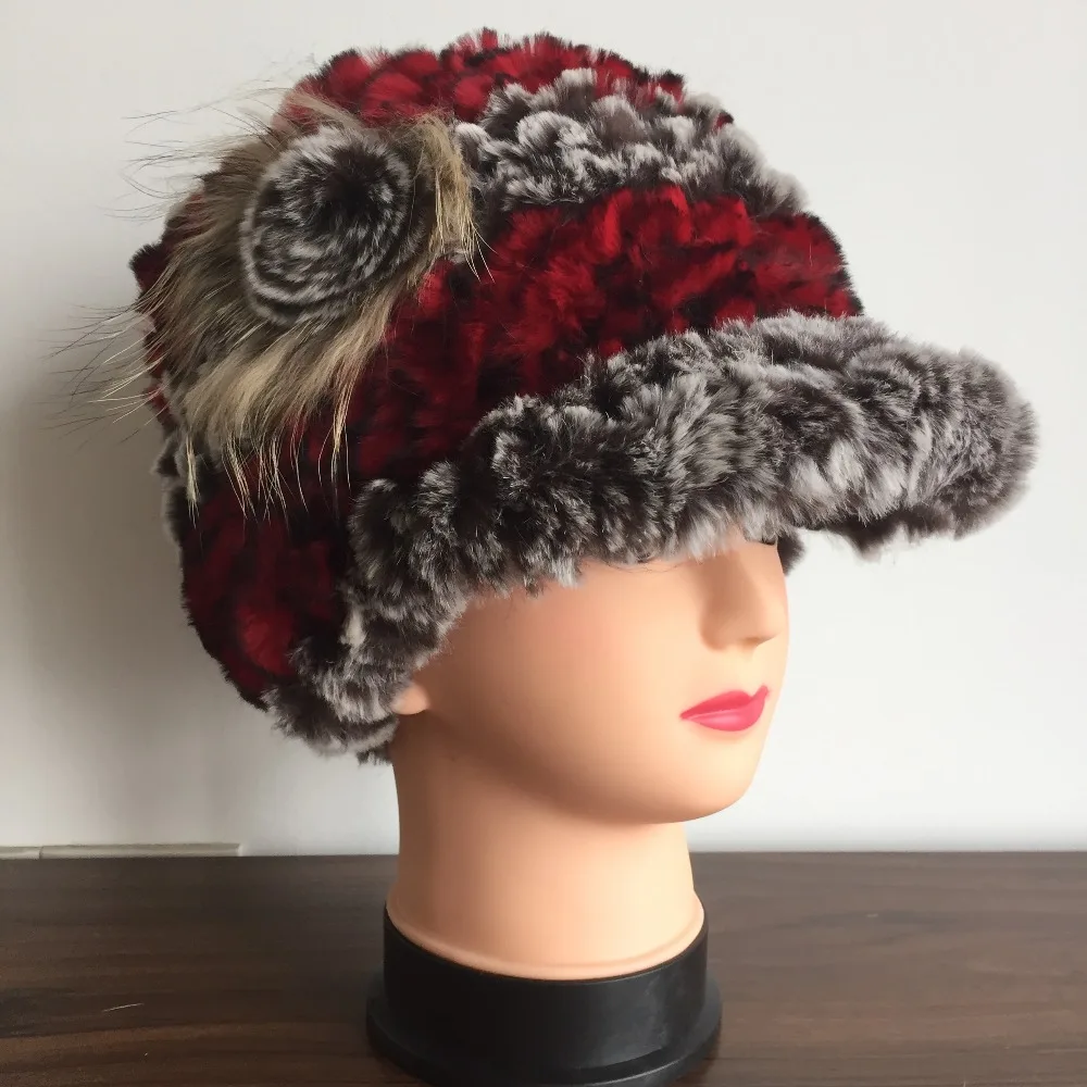 Женская шапка из 100% натурального меха кролика Рекс модная брендовая вязаная