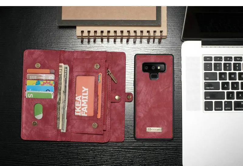 Чехол-Кошелек CaseMe для samsung Galaxy Note 9, Роскошный многофункциональный чехол из натуральной кожи на молнии с подставкой, 2 в 1, откидной кожаный чехол Note9