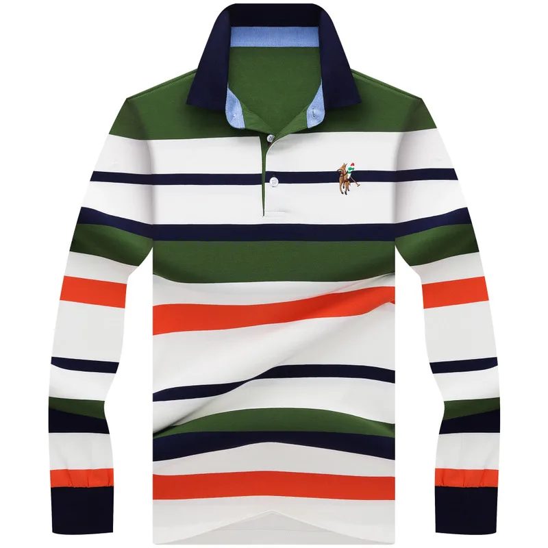 2019 Automne Hommes de Bande мужские поло chemise En Coton A Manches Longues Revers купить за год | Мужская одежда