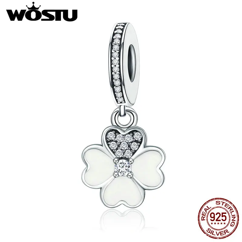 WOSTU 925 Стерлинговое Серебро Любовь Подвеска Клевер Бисера Подходит оригинальный