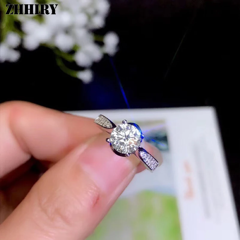 ZHHIRY подлинный муассанит 925 пробы Серебряное кольцо для женщин кольца 1ct 6,5 мм D VVS1 круглая огранка с сертификатом ювелирные изделия