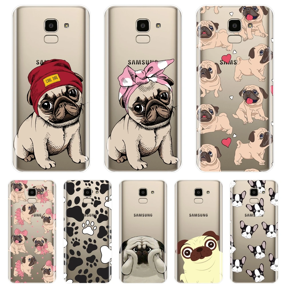 Pug French Bulldog Phone Case For Samsung Galaxy J4 J6 J8 Plus J2 J5 J7 Prime J3 J5 J7 15 16 17 Soft Silicone Back Cover Leather Bag