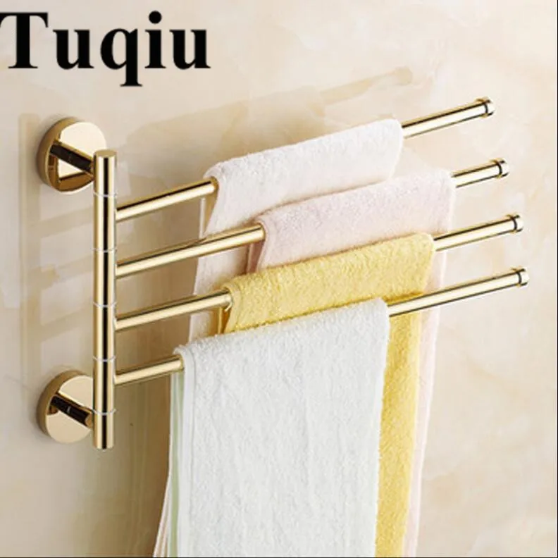 

New and brief 2-4 Swivel Towel Bars Copper Wall Mounted Bathroom Towel Rail Rack Bathroom Towel Holder Gold Towel Hanger