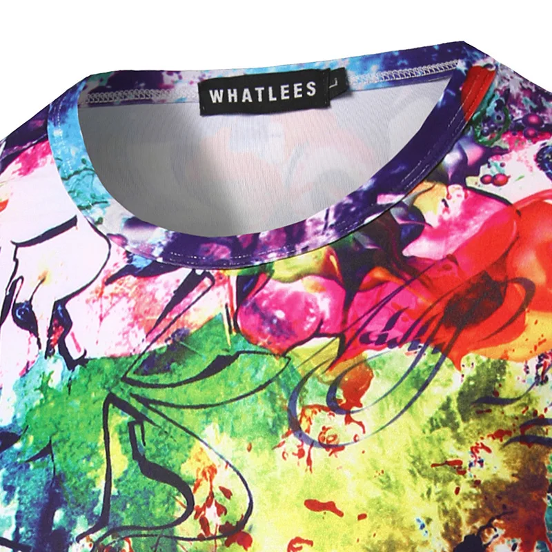 Красочные Граффити Мужчины Футболка Slim Fit О-Образным Вырезом Короткие Рукава