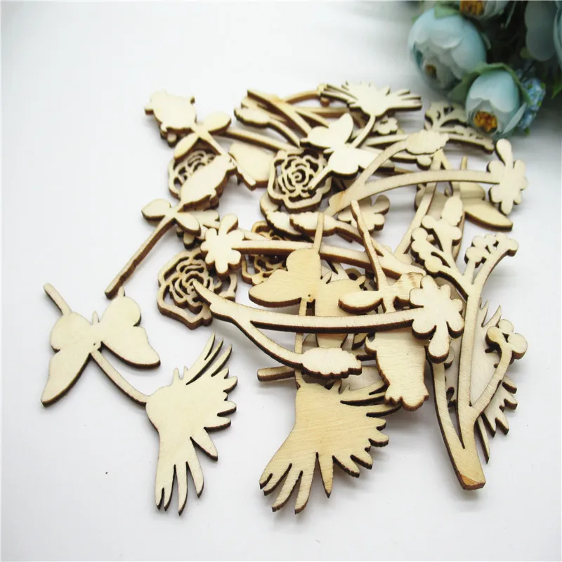 20/30pcs 25-75mm Natural Shorting a variety of flowers Pattern wood Art Collection Craft Handmade for Home decoration diy Q52