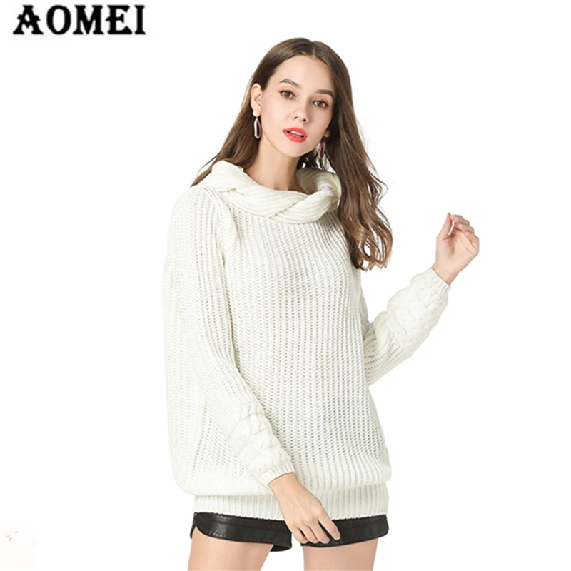 2019 New Autumn High Collar Long Sleeve Solid Color Wine Red Gray Loose Big Size Warm Knitting Sweater Women Fashion Tide Jumper | Женская