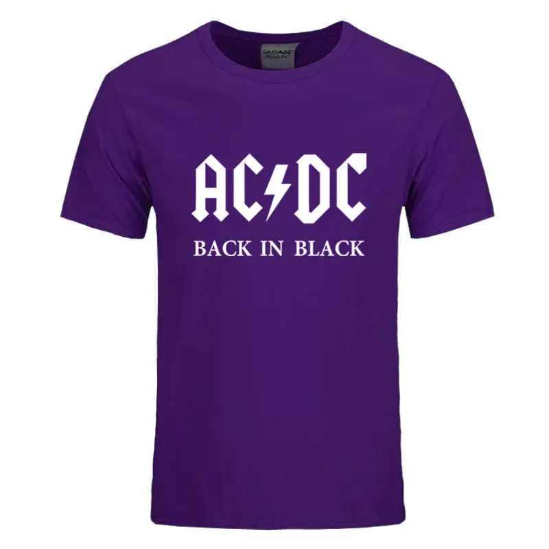 purplewhite Рок группа AC DC Футболка Мужская Лето хлопок Модная брендовая ACDC Мужская футболка хип-хоп футболки для фанатов - Цвет: purplewhite