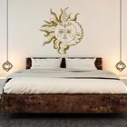 Виниловые наклейки на стену с этническим символом Солнца и Луны, домашний декор для спальни, общежития, мандала, цветы лотоса, Съемные Фрески YD81