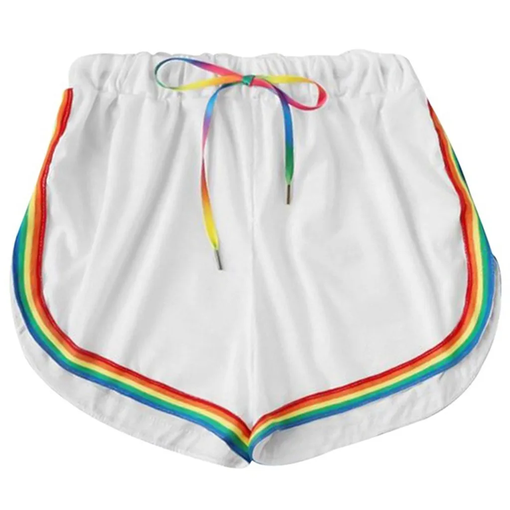 Women Rainbow Print Lace Up summer shorts High Elastic Waist Sashes sports shorts women Casual pantaloncini donna
