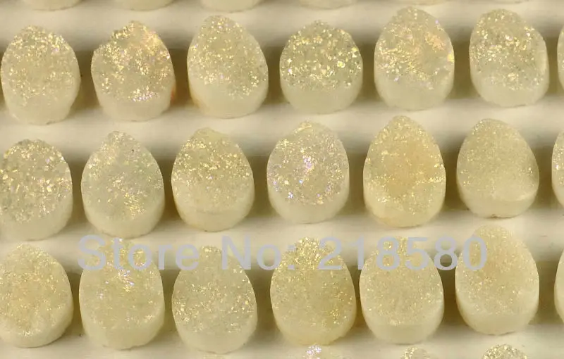 

H-DCB37 25pcs White Quartz Pear Shape Drusy Druzy Cabochon Beads 12mmx16mm