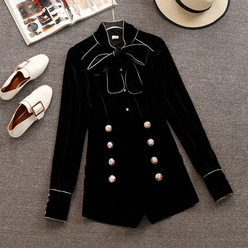 Женские костюмы из 2 предметов рубашки с длинным рукавом и бантом + двубортные