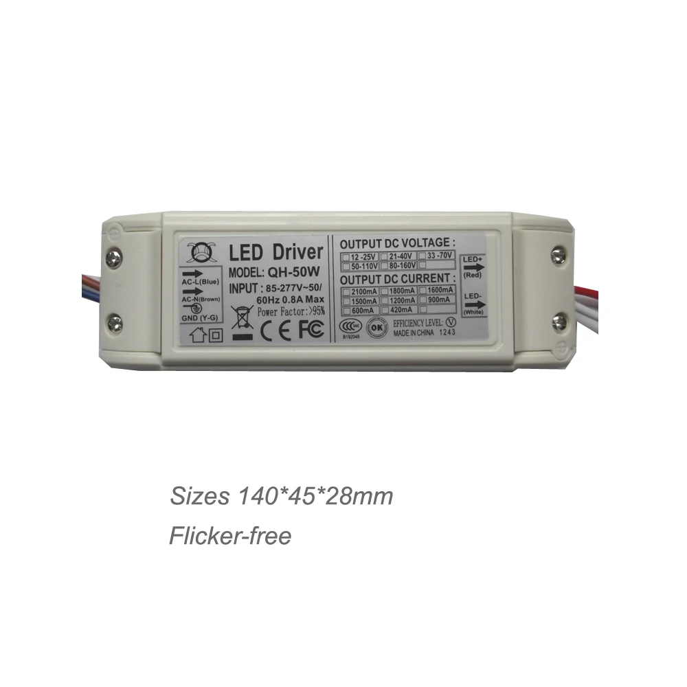 85 277V высокий PFC 95% не мерцающий светодиодный драйвер с свинцовым проводом CE FCC