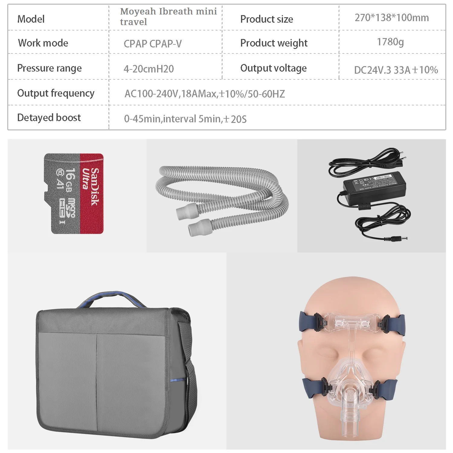 MOYEAH Мини Путешествия CPAP Машина Портативный CPAP вентилятор медицинская машина с носовой маской для апноэ сна бесплатно 16 Гб Micro SD карта