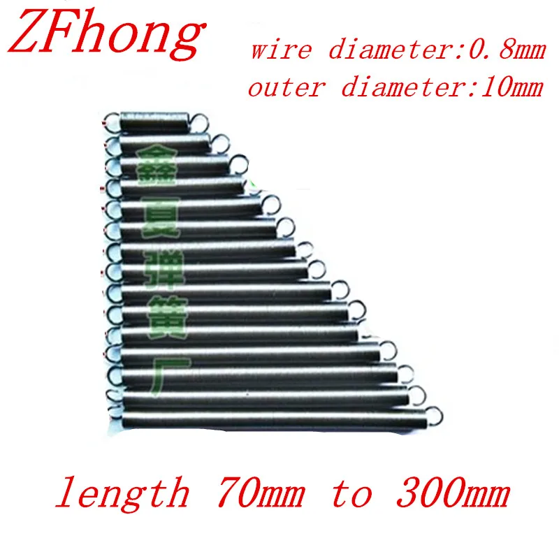

5pcs 0.8mm Wire Diameter Thickness 10mm Outer Diameter Extension Tension Spring 70mm-200mm Length
